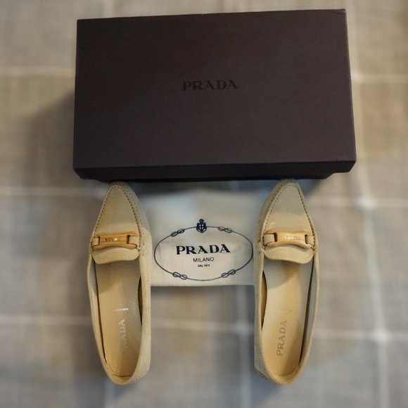 NIB Prada Suede Loafers Sabbia 35.5 / US 5 - Picture 1 of 9